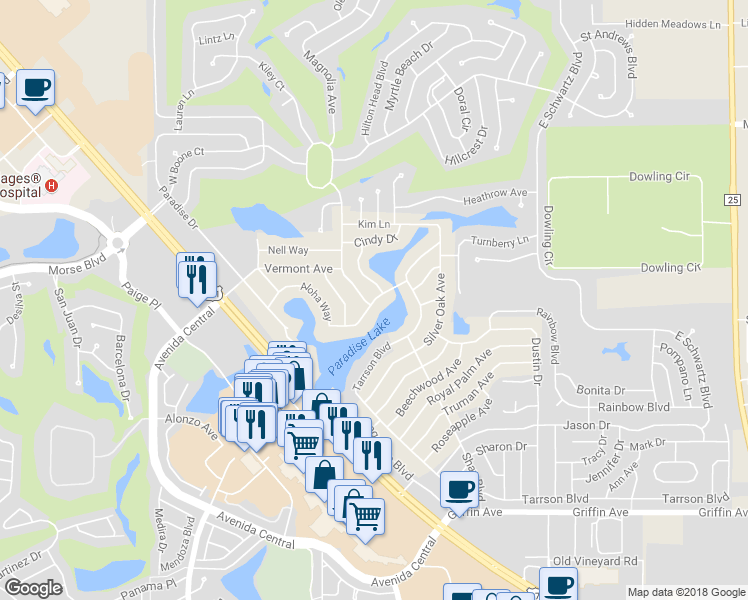 map of restaurants, bars, coffee shops, grocery stores, and more near 910 Aloha Way in Lady Lake