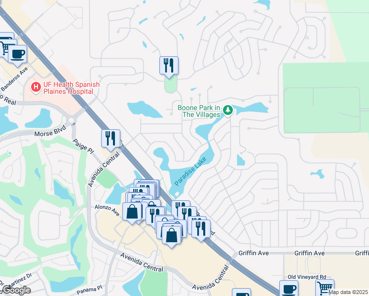 map of restaurants, bars, coffee shops, grocery stores, and more near 1311 Teakwood Lane in Lady Lake