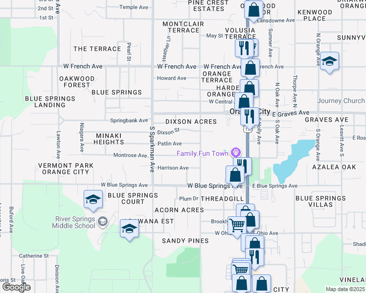 map of restaurants, bars, coffee shops, grocery stores, and more near 436 Patlin Avenue in Orange City