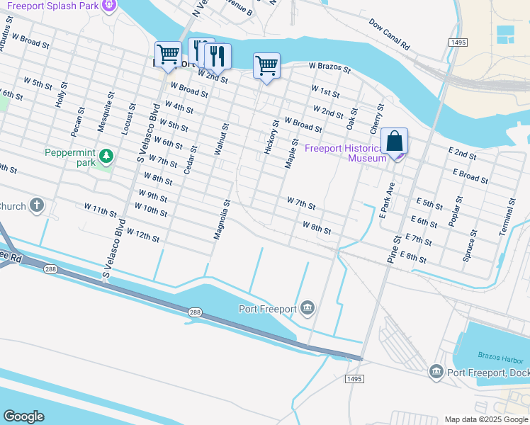 map of restaurants, bars, coffee shops, grocery stores, and more near 427 West 8th Street in Freeport