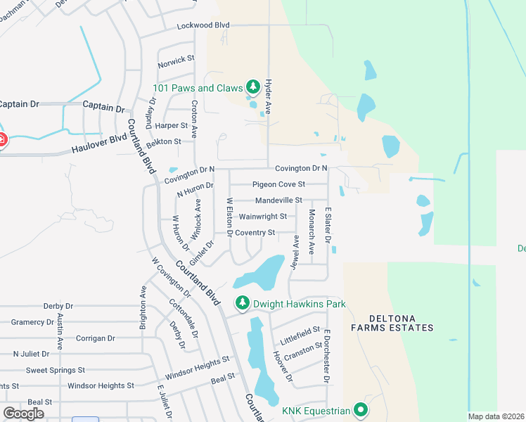 map of restaurants, bars, coffee shops, grocery stores, and more near 3100 Wainwright Street in Deltona