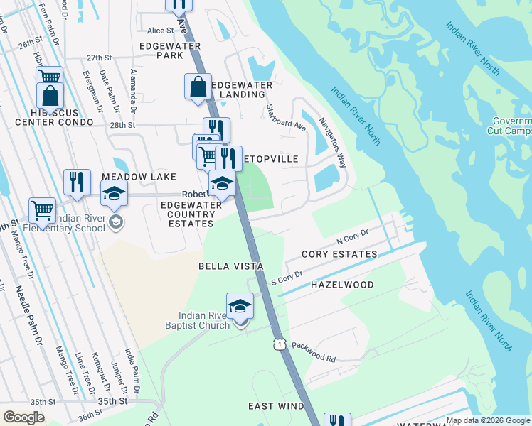 map of restaurants, bars, coffee shops, grocery stores, and more near 823 Starboard Avenue in Edgewater