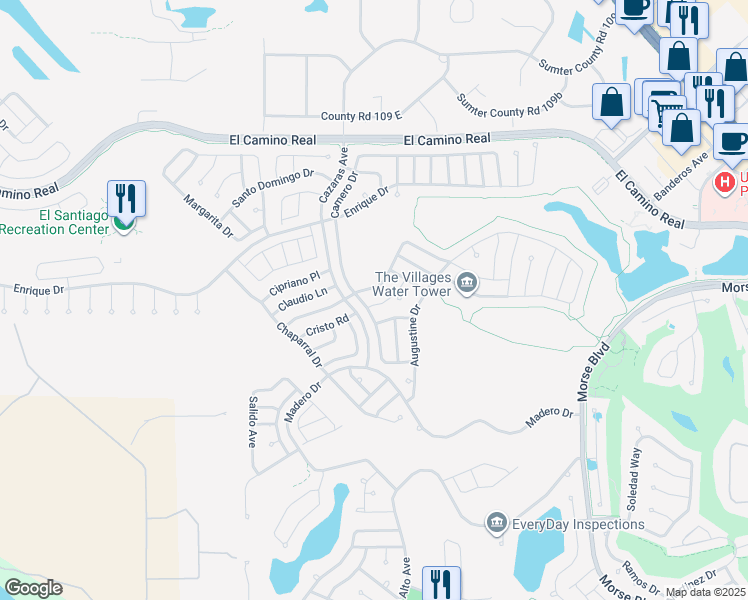 map of restaurants, bars, coffee shops, grocery stores, and more near 1940 Cordero Court in The Villages