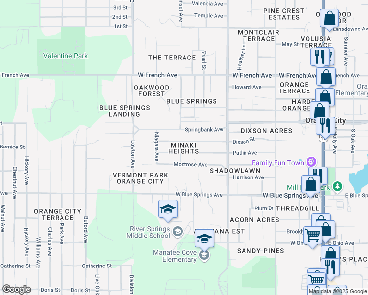map of restaurants, bars, coffee shops, grocery stores, and more near 280 South Stark Avenue in Orange City