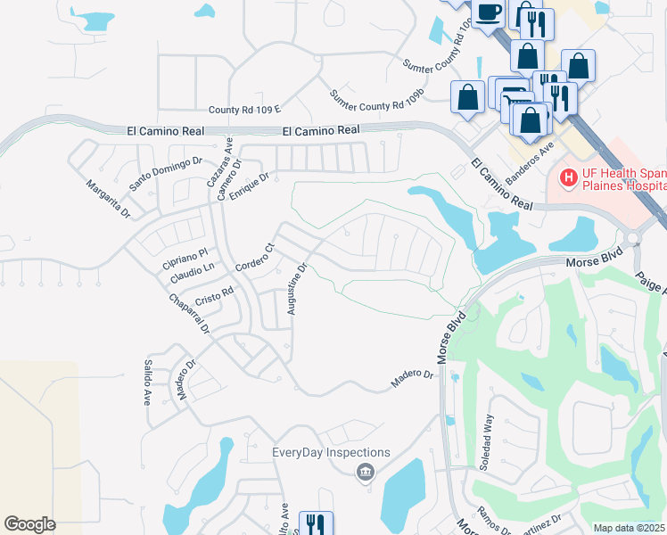 map of restaurants, bars, coffee shops, grocery stores, and more near 1820 Augustine Drive in The Villages