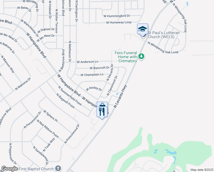 map of restaurants, bars, coffee shops, grocery stores, and more near 5747 North Decarlo Drive in Citrus Springs