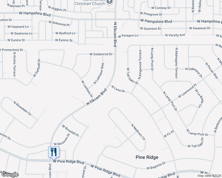 map of restaurants, bars, coffee shops, grocery stores, and more near 5780 North Lena Drive in Beverly Hills