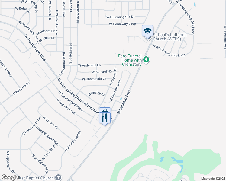 map of restaurants, bars, coffee shops, grocery stores, and more near 5747 North Decarlo Drive in Citrus Springs