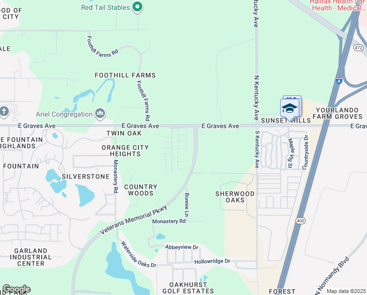 map of restaurants, bars, coffee shops, grocery stores, and more near 330 Bonnie Lane in Orange City