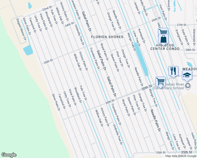 map of restaurants, bars, coffee shops, grocery stores, and more near 2821 Umbrella Tree Dr in Edgewater