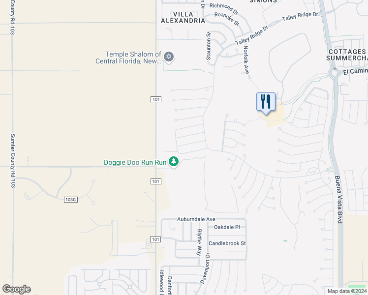 map of restaurants, bars, coffee shops, grocery stores, and more near 3472 Carbondale Court in The Villages
