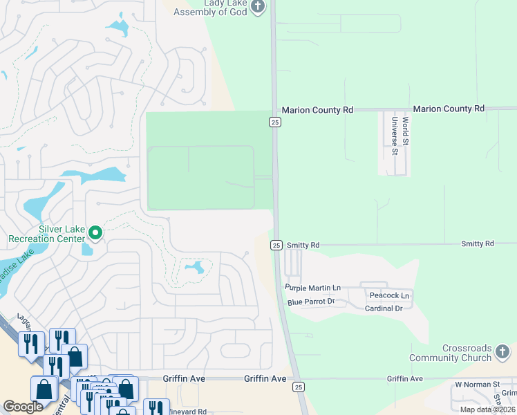 map of restaurants, bars, coffee shops, grocery stores, and more near 512 Dowling Circle in Lady Lake