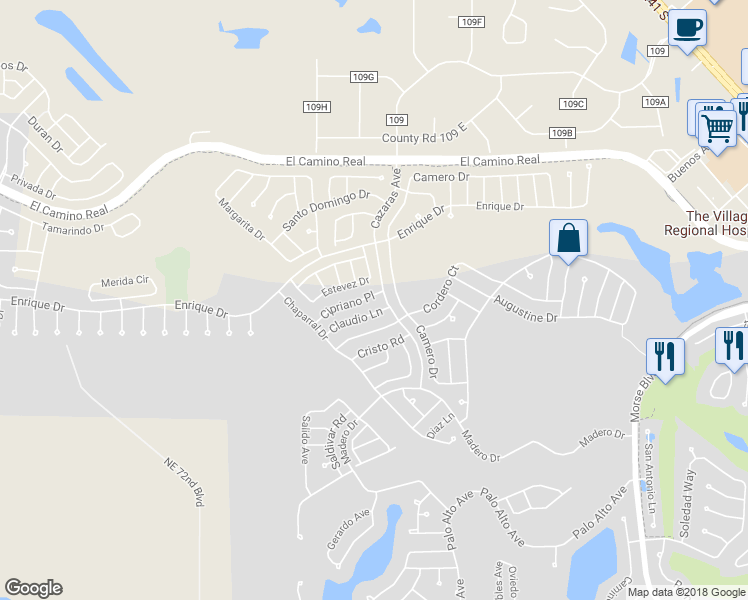 map of restaurants, bars, coffee shops, grocery stores, and more near 2004 Cipriano Place in Lady Lake