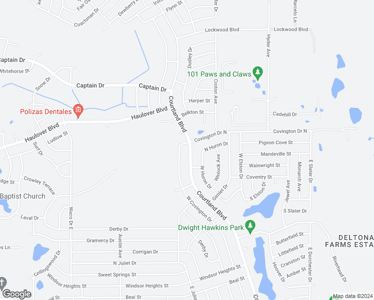 map of restaurants, bars, coffee shops, grocery stores, and more near 2964 Courtland Boulevard in Deltona