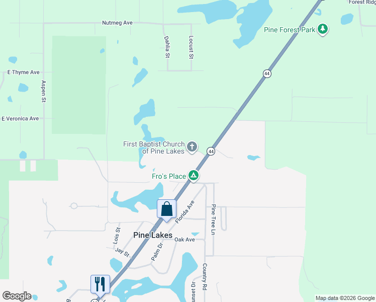 map of restaurants, bars, coffee shops, grocery stores, and more near 31932 Huff Road in Eustis