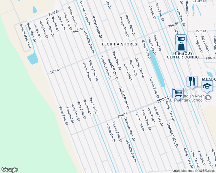map of restaurants, bars, coffee shops, grocery stores, and more near 2821 Umbrella Tree Drive in Edgewater