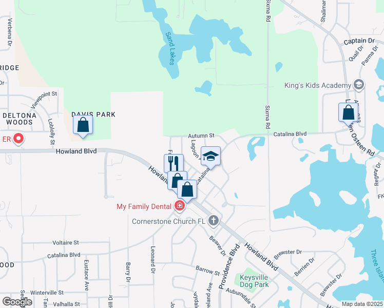 map of restaurants, bars, coffee shops, grocery stores, and more near 3013 Lagoon Avenue in Deltona