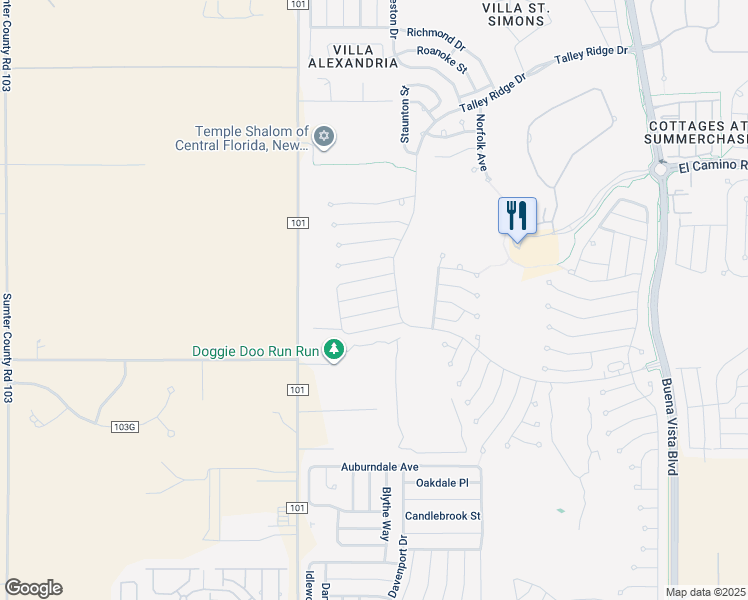 map of restaurants, bars, coffee shops, grocery stores, and more near 3655 Worth Circle in The Villages