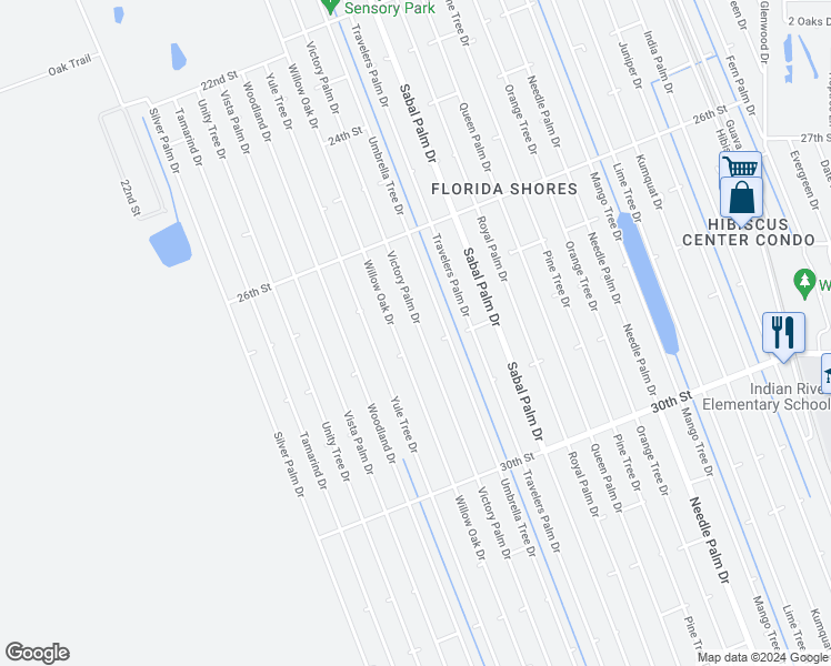map of restaurants, bars, coffee shops, grocery stores, and more near 2726 Victory Palm Drive in Edgewater