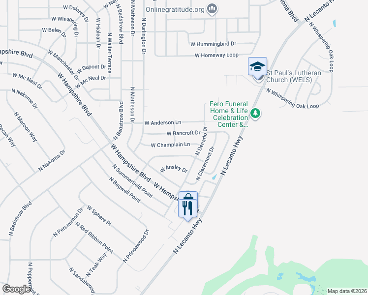 map of restaurants, bars, coffee shops, grocery stores, and more near 849 West Champlain Lane in Citrus Springs