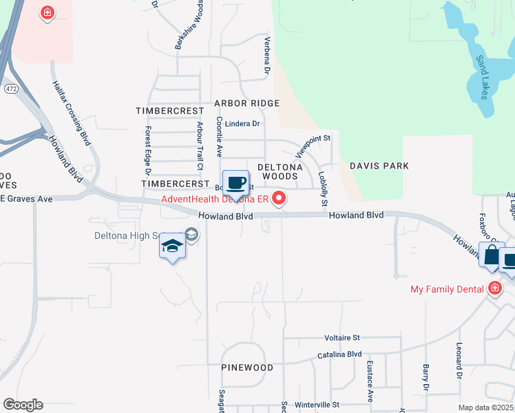 map of restaurants, bars, coffee shops, grocery stores, and more near 3124 Howland Boulevard in Deltona
