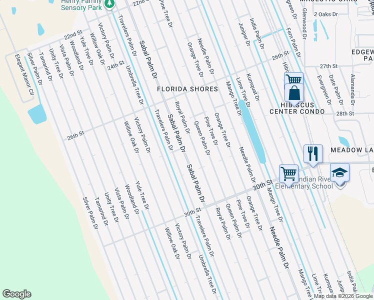map of restaurants, bars, coffee shops, grocery stores, and more near 2804 Royal Palm Drive in Edgewater
