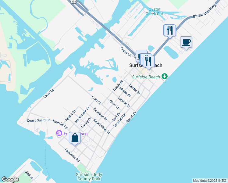 map of restaurants, bars, coffee shops, grocery stores, and more near 511 Treaty Drive in Freeport