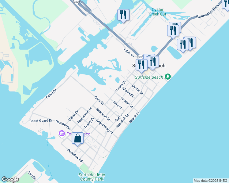 map of restaurants, bars, coffee shops, grocery stores, and more near 511 Treaty Drive in Freeport