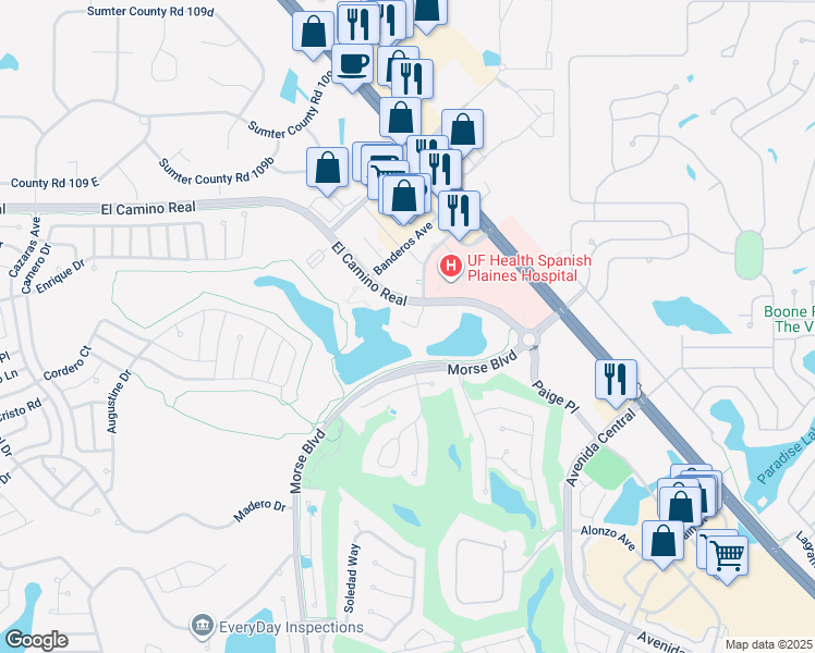 map of restaurants, bars, coffee shops, grocery stores, and more near cart trail in The Villages