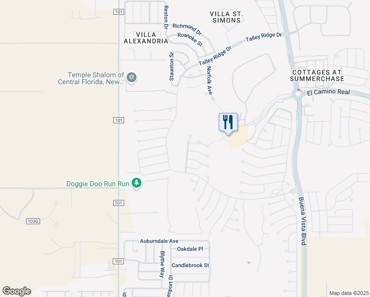 map of restaurants, bars, coffee shops, grocery stores, and more near 1404 Shorewood Street in The Villages