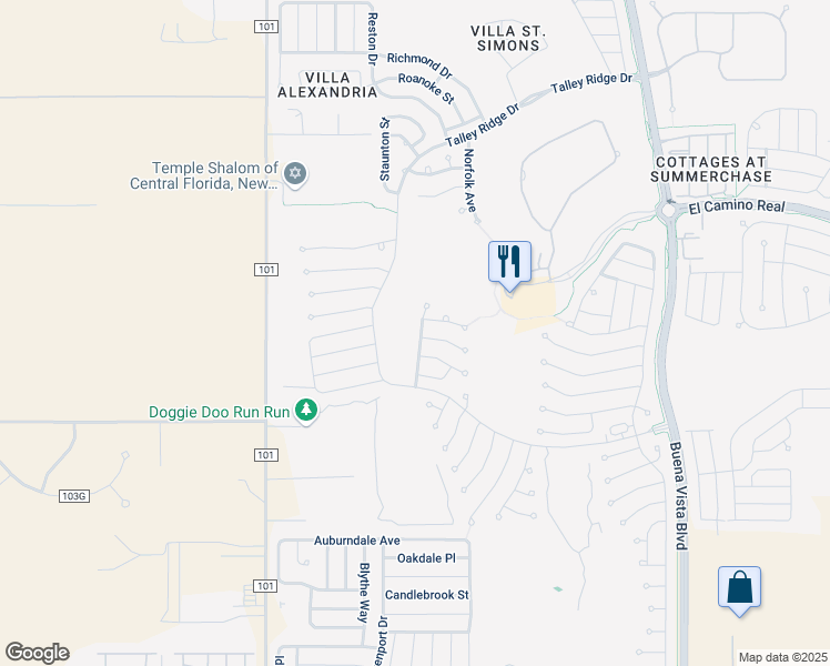 map of restaurants, bars, coffee shops, grocery stores, and more near 1404 Shorewood Street in The Villages
