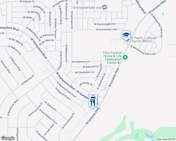 map of restaurants, bars, coffee shops, grocery stores, and more near 849 West Champlain Lane in Citrus Springs