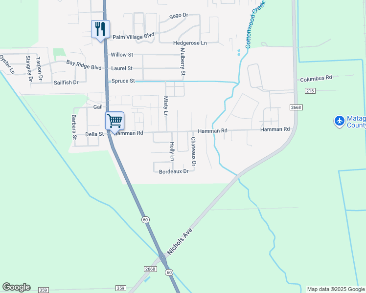map of restaurants, bars, coffee shops, grocery stores, and more near 2300 Hamman Road in Bay City