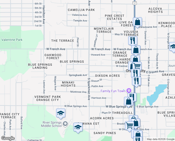 map of restaurants, bars, coffee shops, grocery stores, and more near 701 Springbank Avenue in Orange City