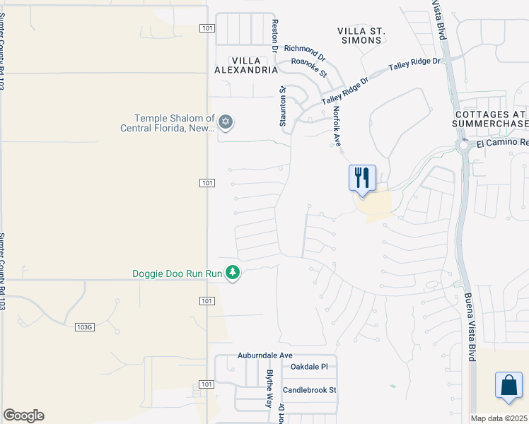 map of restaurants, bars, coffee shops, grocery stores, and more near 3655 Worth Circle in The Villages