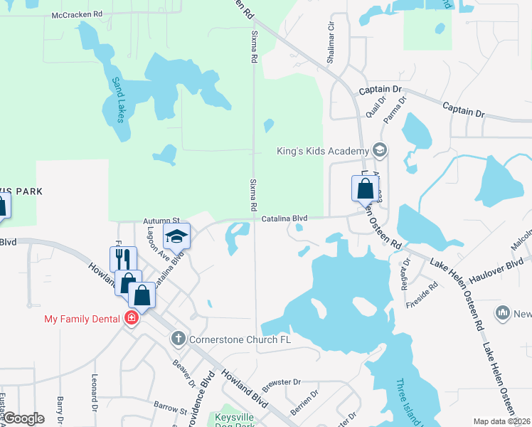 map of restaurants, bars, coffee shops, grocery stores, and more near 3007 Sixma Road in Deltona