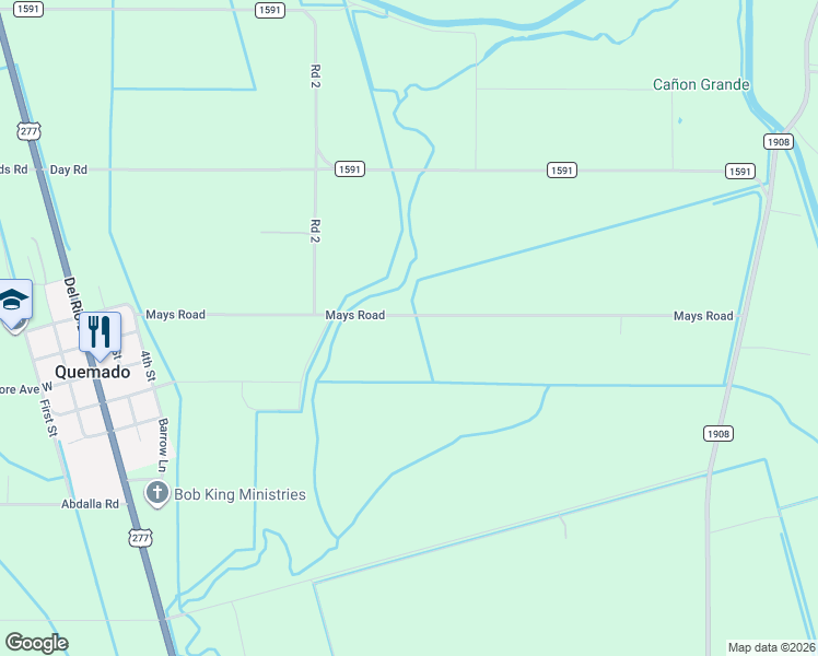 map of restaurants, bars, coffee shops, grocery stores, and more near Crockett Avenue in Quemado