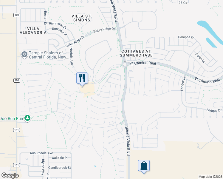 map of restaurants, bars, coffee shops, grocery stores, and more near 1485 Highland Place in The Villages