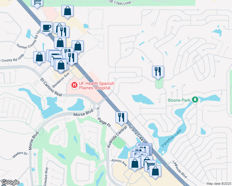 map of restaurants, bars, coffee shops, grocery stores, and more near 1407 West Schwartz Boulevard in Lady Lake
