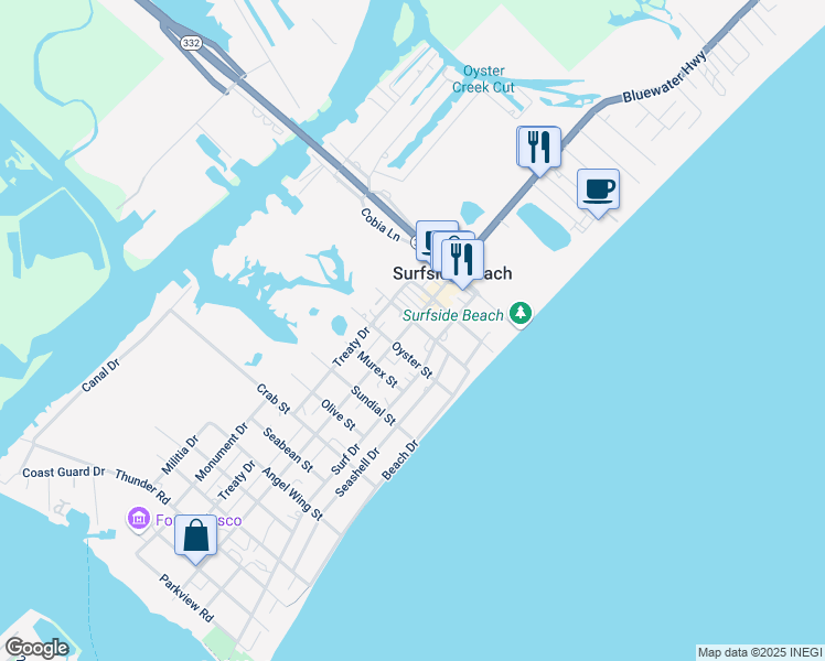 map of restaurants, bars, coffee shops, grocery stores, and more near 217 Fort Velasco Drive in Surfside Beach