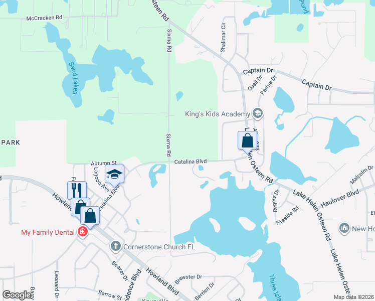 map of restaurants, bars, coffee shops, grocery stores, and more near 1977 Catalina Boulevard in Deltona