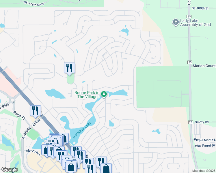 map of restaurants, bars, coffee shops, grocery stores, and more near 731 Heathrow Avenue in Lady Lake