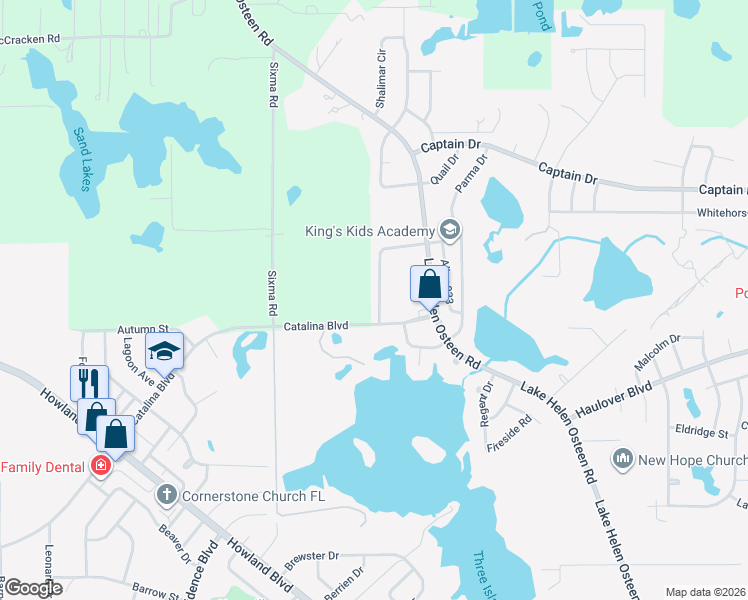 map of restaurants, bars, coffee shops, grocery stores, and more near 3026 Yorkshire Drive in Deltona