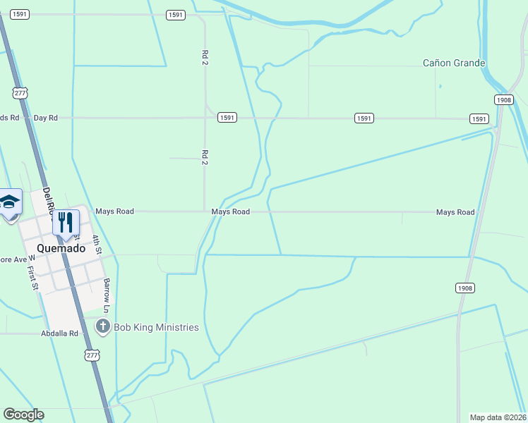 map of restaurants, bars, coffee shops, grocery stores, and more near Crockett Avenue in Quemado