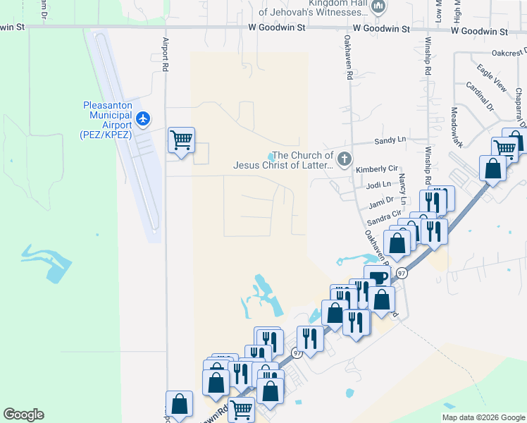 map of restaurants, bars, coffee shops, grocery stores, and more near 575 Monte Vista Drive in Pleasanton