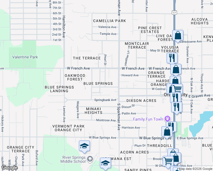 map of restaurants, bars, coffee shops, grocery stores, and more near 897 Crittenden Avenue in Orange City