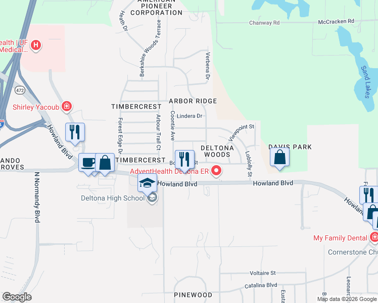 map of restaurants, bars, coffee shops, grocery stores, and more near 3147 Lauren Court in Deltona