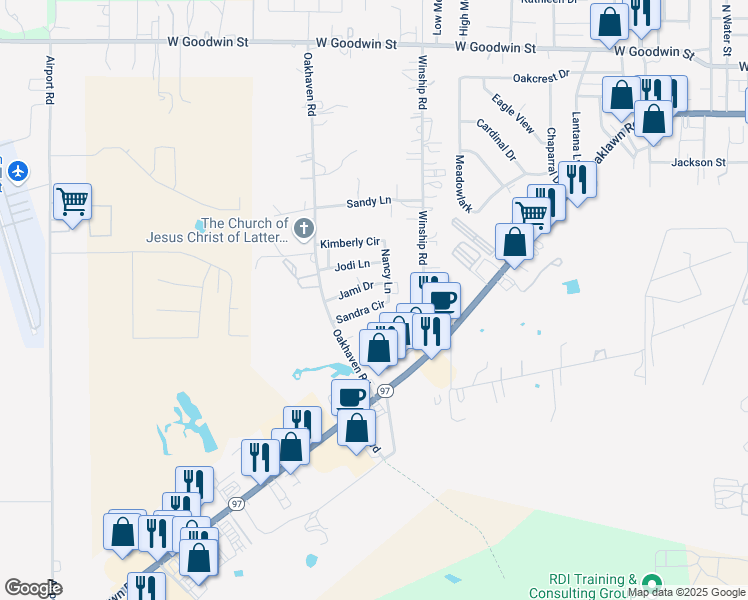 map of restaurants, bars, coffee shops, grocery stores, and more near 1512 Sandy Lane in Pleasanton