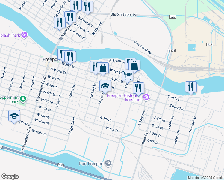 map of restaurants, bars, coffee shops, grocery stores, and more near 331 West Broad Street in Freeport