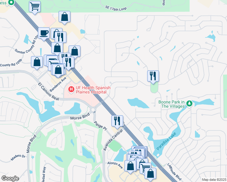 map of restaurants, bars, coffee shops, grocery stores, and more near 1407 West Schwartz Boulevard in Lady Lake